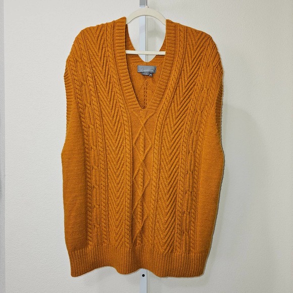 Anthropologie Sweaters - ANTRHOPOLOGIE Women's Mustard Colored Cable Oversize Knitted Vest One Size